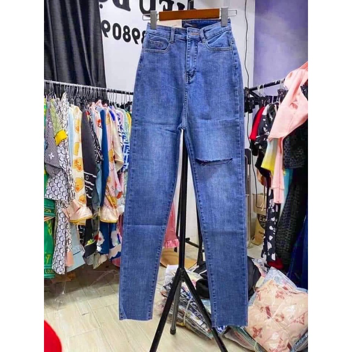 [Size 30-36] Quần Dài Co Giãn Jeans Nữ Bigsize, ĐEN XÁM, Lưng Cao Trên Rốn
