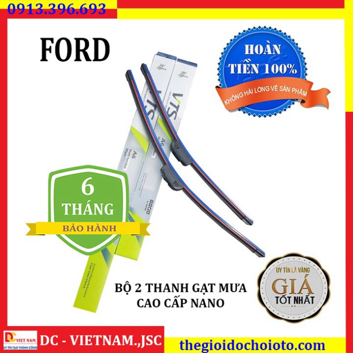 Sản Phẩm Bộ 2 thanh gạt nước mưa ô tô Nano xương mềm cao cấp dành cho hãng xe Ford: Transit-Ecosport-Everest-Focus-Fiest