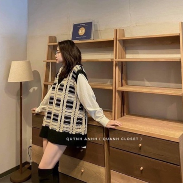 Áo gile kẻ hot hit - Dáng rộng