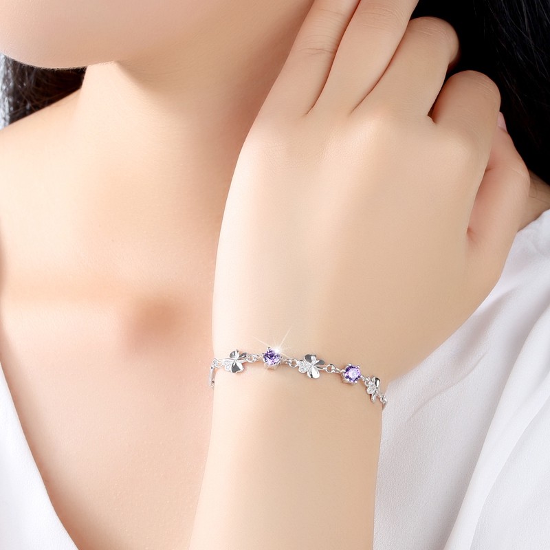 Vong tay nữ mạ bạc hình cỏ 4 lá trẻ trung cá tính thanh lịch và sự may mắn