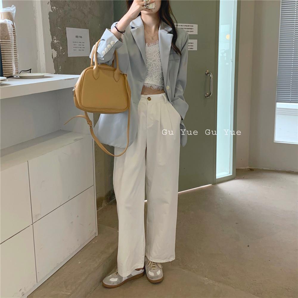 Áo Khoác Dáng Rộng Màu Xanh Dương Phong Cách Hàn Quốc Thời Trang Xuân Thu Mới Cho Nữ