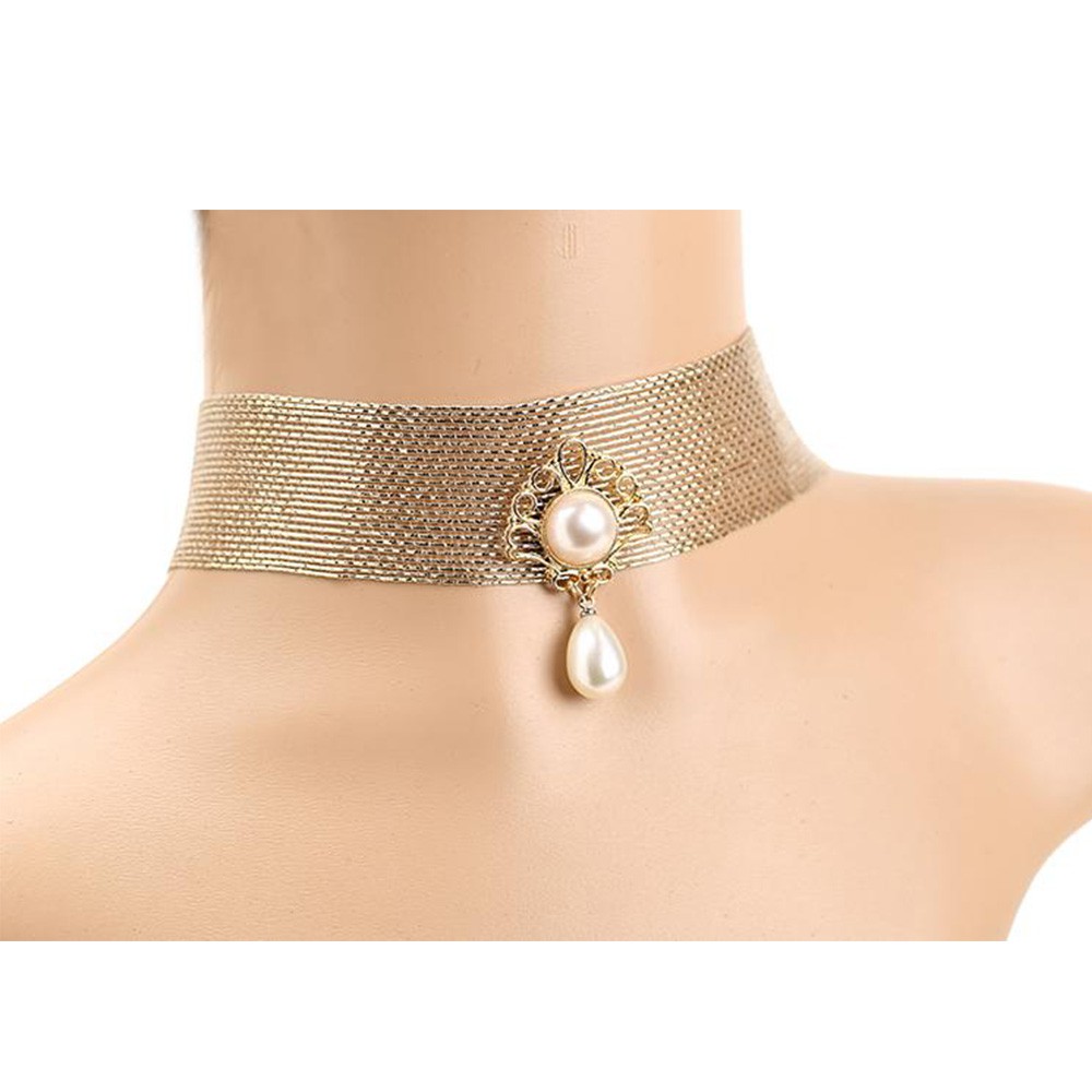 Dây chuyền mạ vàng đính hạt giả ngọc trai