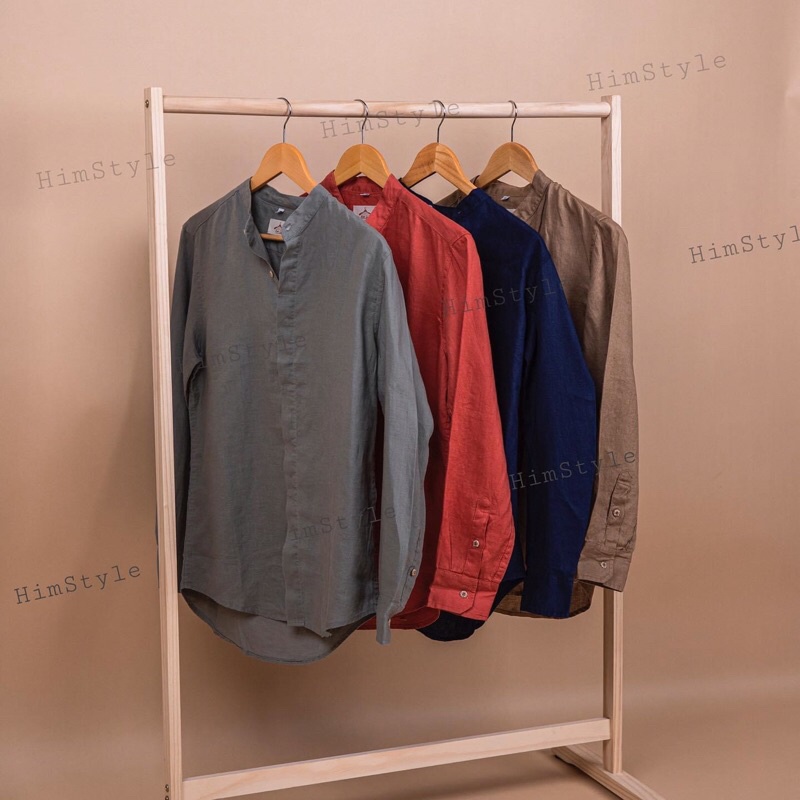 Áo Sơ Mi Nam Cổ Trụ Tay Dài Không Túi Linen Tưng