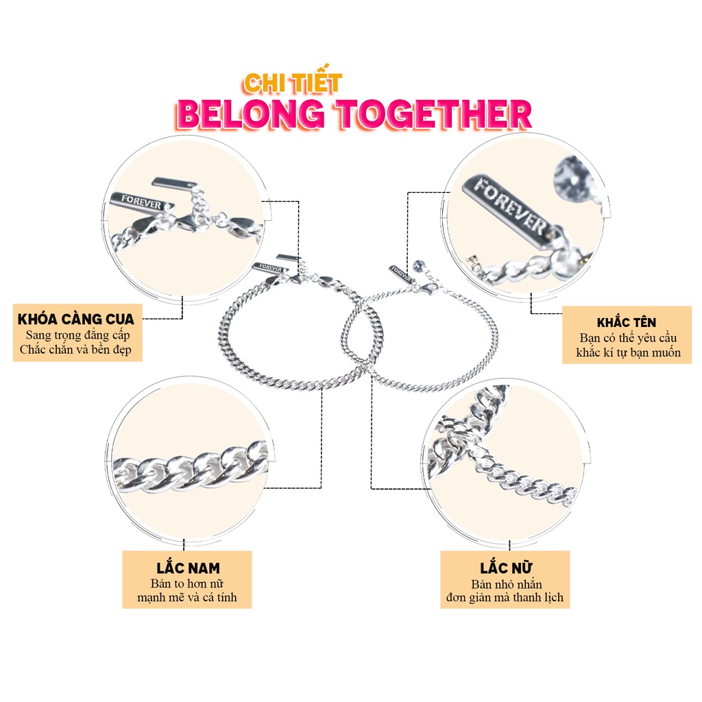 Lắc tay cặp đôi nam nữ bạc 925 khắc tên mắc xích đơn giản QMJ Belong Together - Q739 | BigBuy360 - bigbuy360.vn