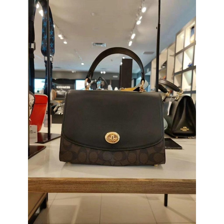 Túi xách da nữ Tilly Top Handle Satchel With Signature Canvas F76620 IM/BROWN/BLACK CHÍNH HÃNG MỸ