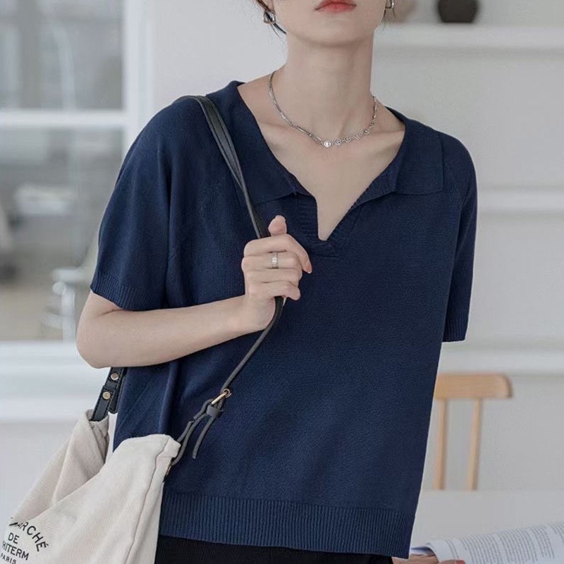 IELGY Áo polo Dệt Kim Mỏng Tay Ngắn Thời Trang Mùa Hè Cho Nữ