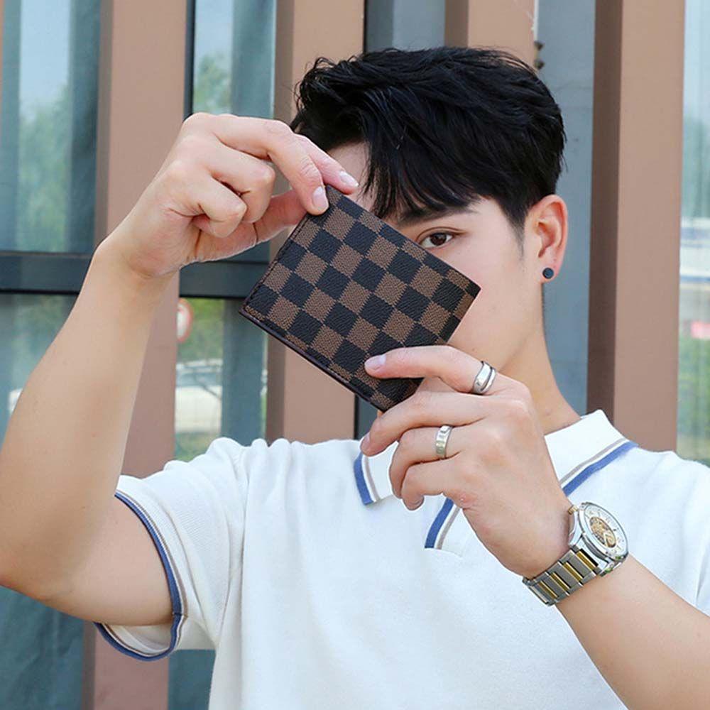 Ví Đựng Thẻ ID / Tiền Xu Mini Kẻ Sọc Ca Rô Gấp Gọn Sáng Tạo Thời Trang Cho Nam