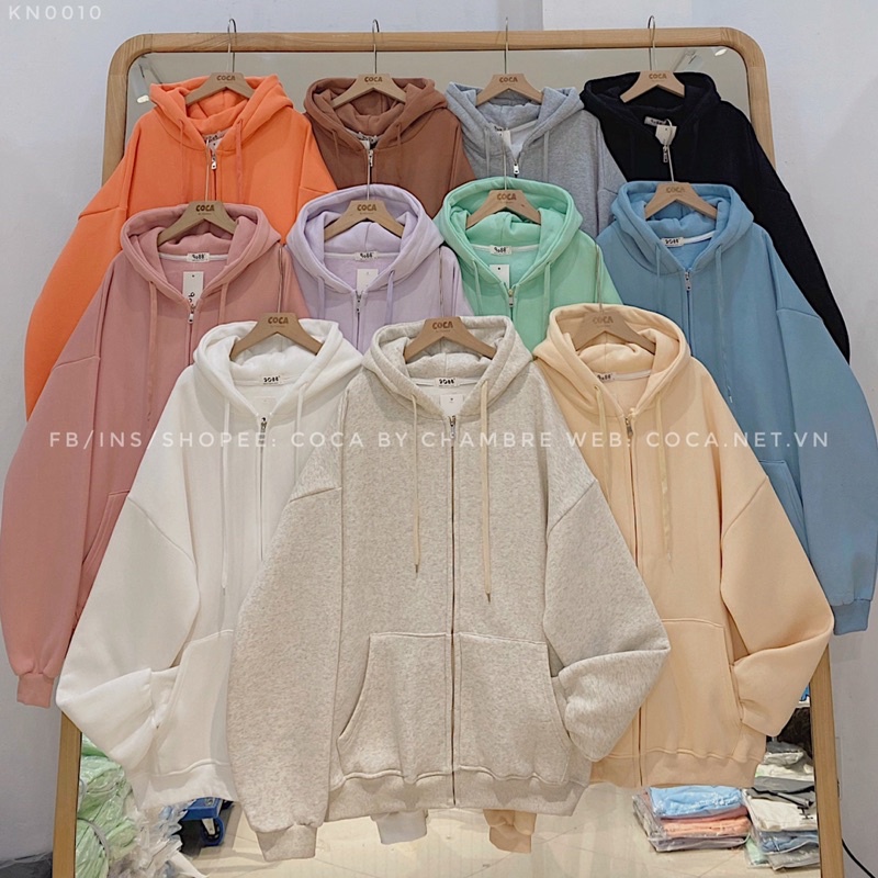 [KN0010]🍭 Áo khoác HOODIE ZIP trơn nỉ bông dày mũ 2 lớp form rộng unisex 12 màu (Có sẵn/ảnh thật) | WebRaoVat - webraovat.net.vn