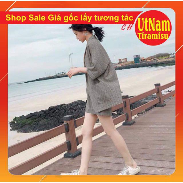 Sét vest đùi kẻ xám🎀 Sét đồ nữ kẻ caro🎀 có ảnh chụp thật SP | BigBuy360 - bigbuy360.vn