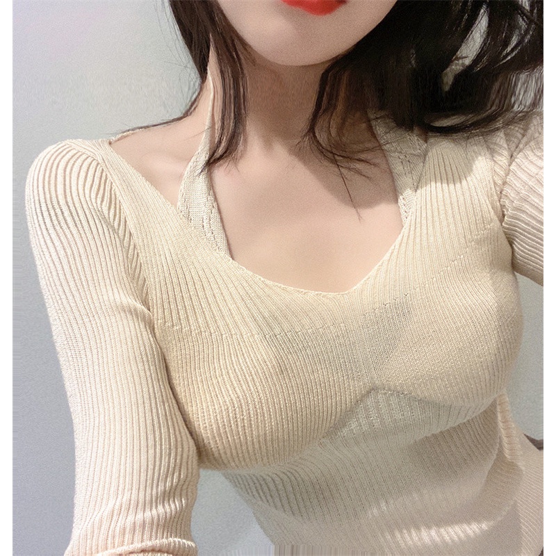 DUNEA Áo len tay dài trễ vai thời trang gợi cảm cho nữ