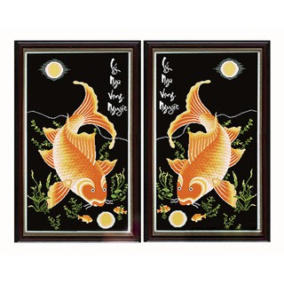 Tranh thêu Lý Ngư Vọng Nguyệt (Cá Chép trông trăng) bộ 2 mẫu rời