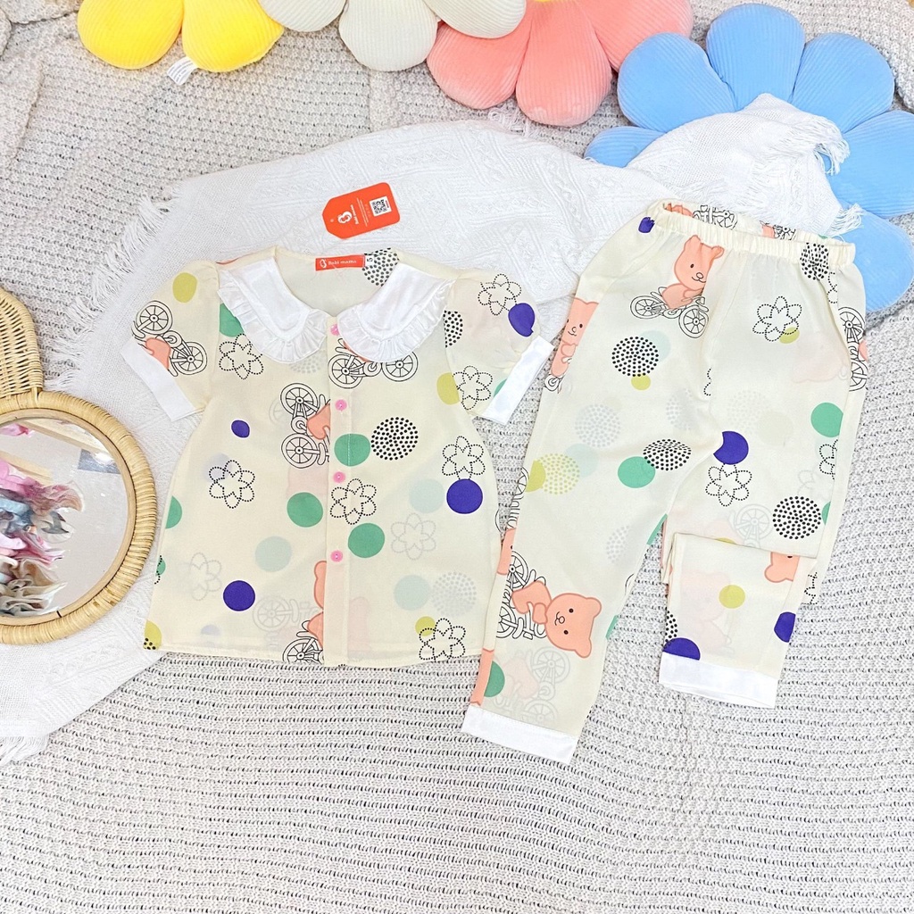 Bộ Đồ Pijama Cổ Bèo Mặc Nhà Lụa Mango Cho Bé Gái