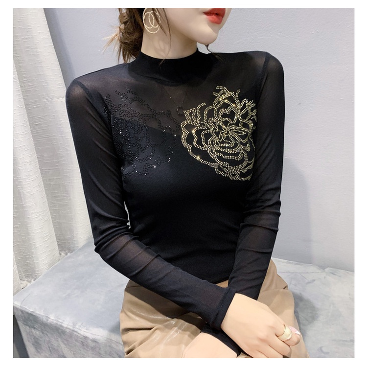 Áo lưới dài tay Áo thun dài tay nữ phối thời trang mùa thu cho