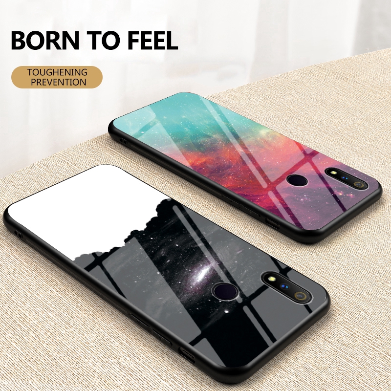 Starry Sky Phone Case Realme 5 Pro 5i 3 Pro Hard Tempered Glass Cover Shockproof