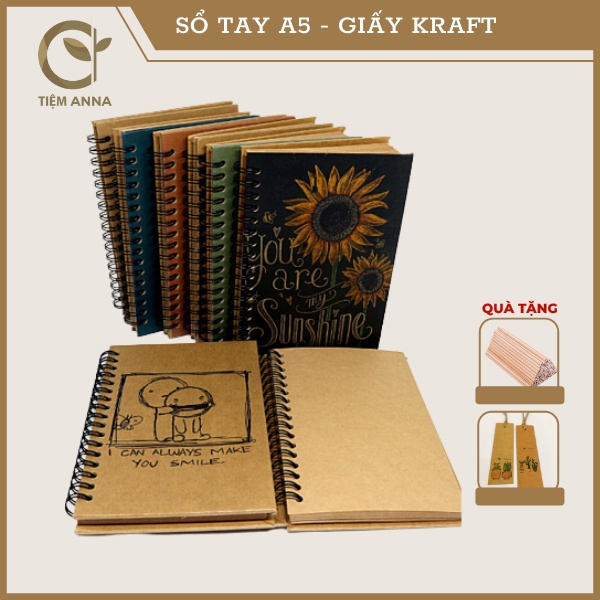 Sổ tay ghi chép bìa mềm, Sổ tay giấy Kraft khổ A5 bìa mềm ghi chép vintage, handmade