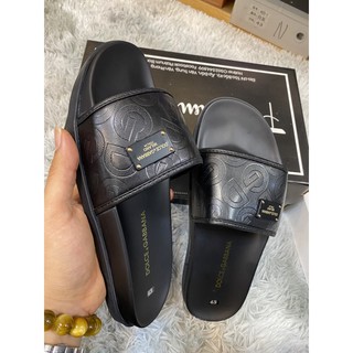 [BIG SALE] [HOT TREND 2021] Dép da cao cấp quai ngang Dolce màu đen bảo hành 6 tháng