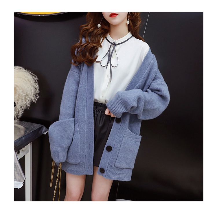Áo khoác len cardigan nữ khuy bấm dáng rộng trơn màu kiểu dáng Hàn Quốc AKT26
