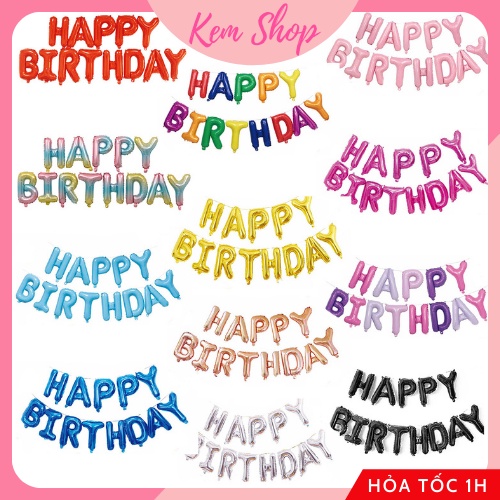 Dây chữ Happy Birthday bằng bóng trang trí sinh nhật cho bé trai bé gái người lớn  - Kem Shop K129