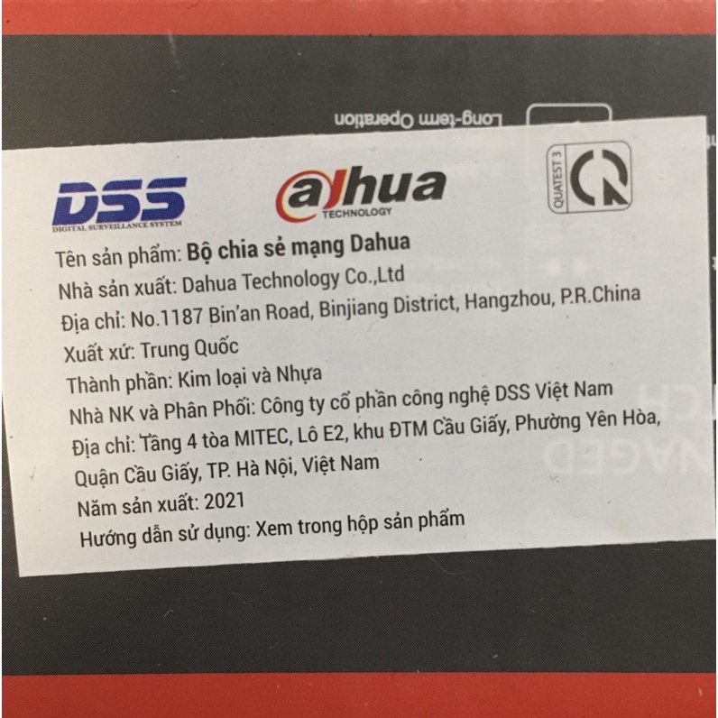 Bộ chia mạng Switch 5 cổng Dahua DSS Tốc Độ 100Mb Chính hãng BH24T