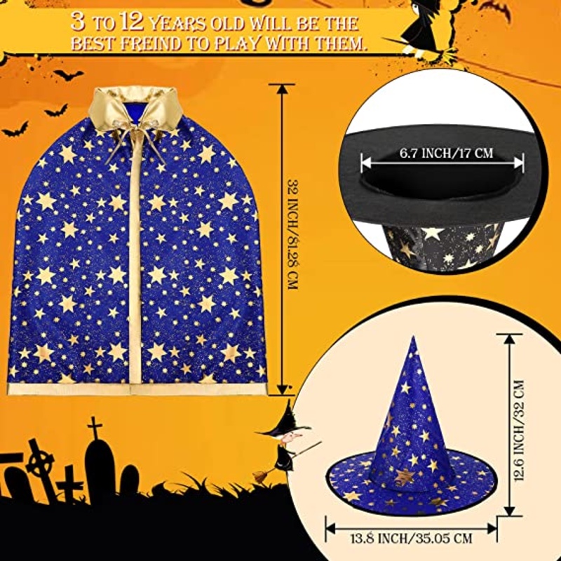 Set áo choàng phù thủy và nón cột dây dành cho bé hóa thân Halloween thích hợp làm quà tặng