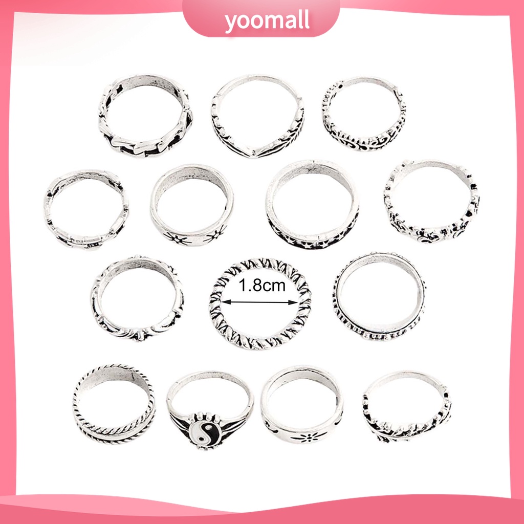 Yomall♡ Set 14 Nhẫn Đeo Khớp Ngón Tay Thời Trang Nữ