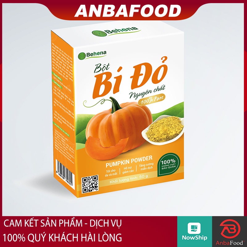 Bột Bí Đỏ sấy lạnh nguyên chất Behena (Hộp 50g) - Bổ não cho bé, tốt cho da, mắt, tăng cường miễn dịch