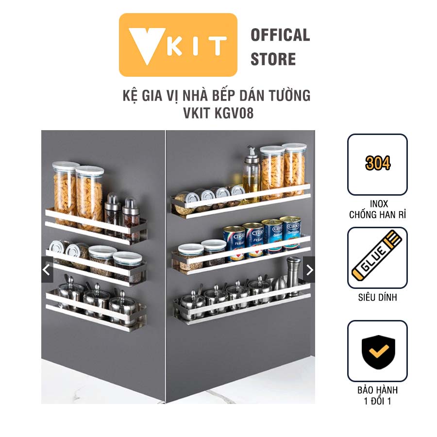 Kệ gia vị nhà bếp inox 304 cao cấp dán tường VKIT mã KGV08