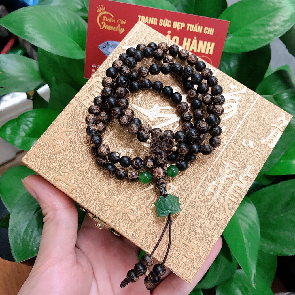 ⚡BẢO HÀNH⚡Chuỗi Tràng 108 Hạt Trầm Sánh Chìm Tự Nhiên- Vòng Tay Trầm Hương Kết Hơp Hoa Sen Ngọc Phong Thủy Cao Cấp