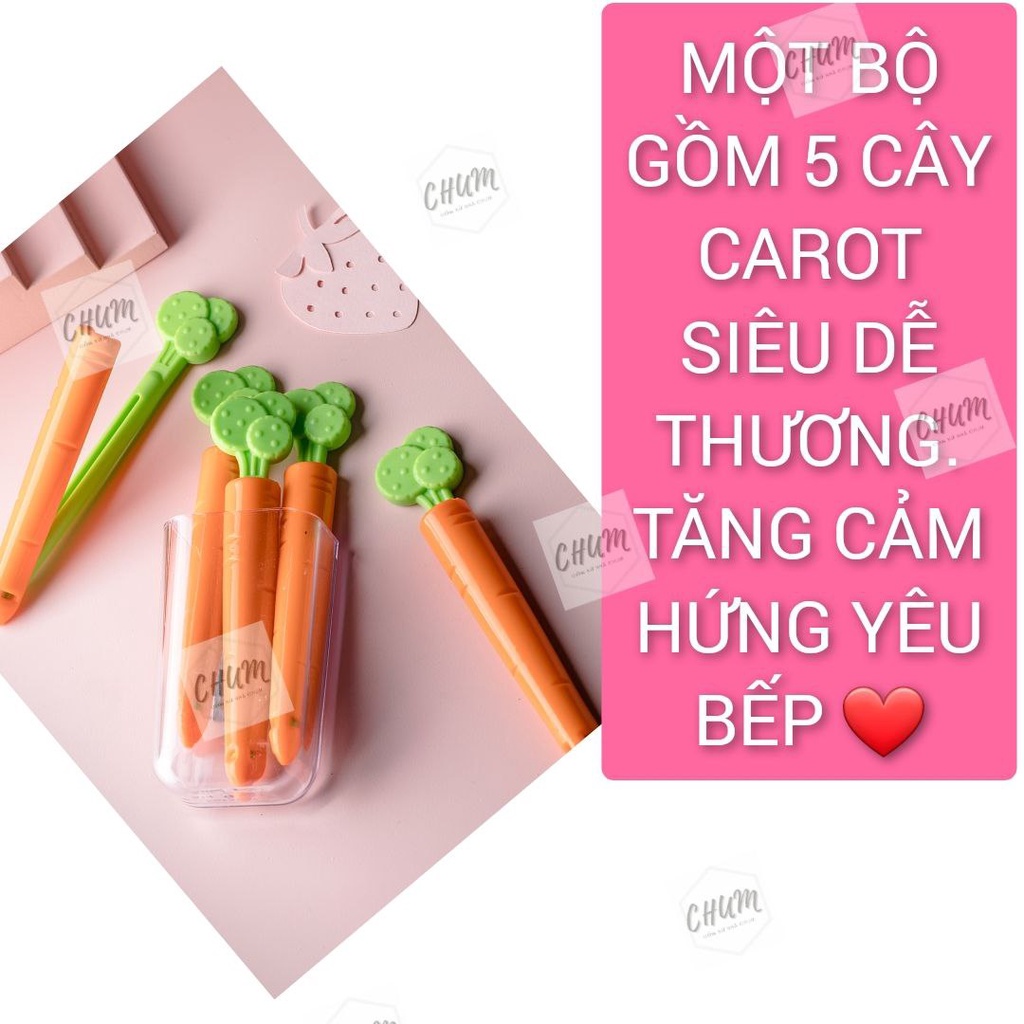 Set 5 Thanh Kẹp Miệng Túi Hình Cà Rốt Kèm hộp gắn nam châm