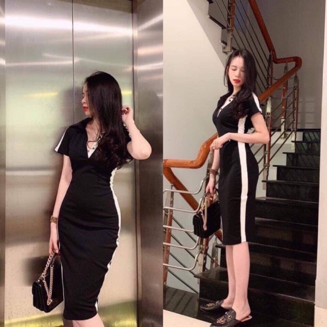 🌹Đầm thun ôm body cổ bẻ