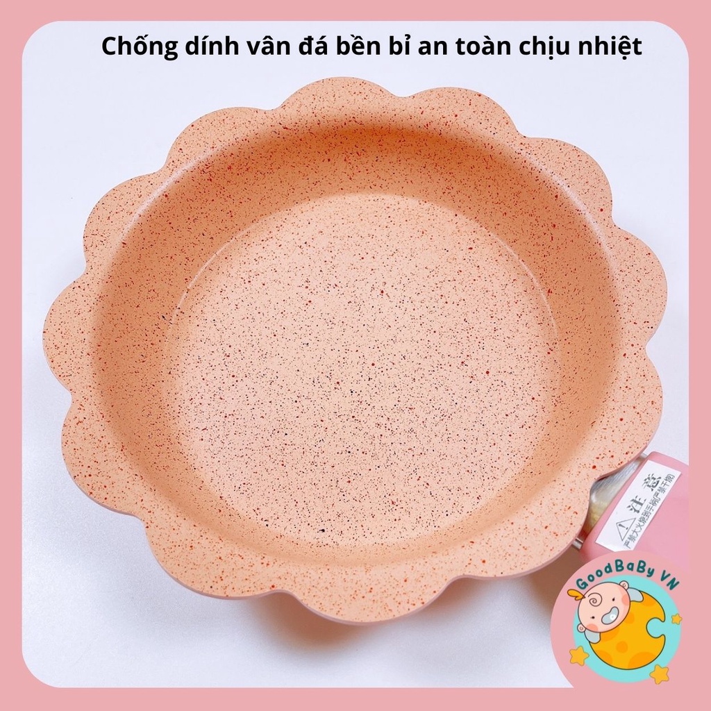 Bộ Nồi Chảo Ăn Dặm Hình Hoa 12 cánh Tráng Men Đá Cao Cấp, Chế Biến Ăn Dặm Cho Bé Goodbabyvn