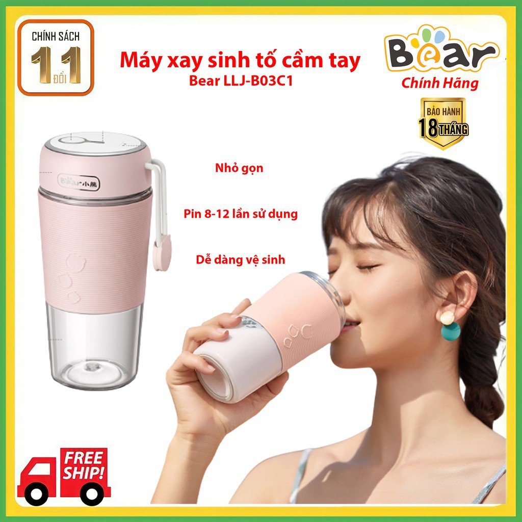 Máy Xay Sinh Tố Mini Cầm Tay Đa Năng Bear LLJ-B03C1 cực Tiện Lợi Pin Lâu