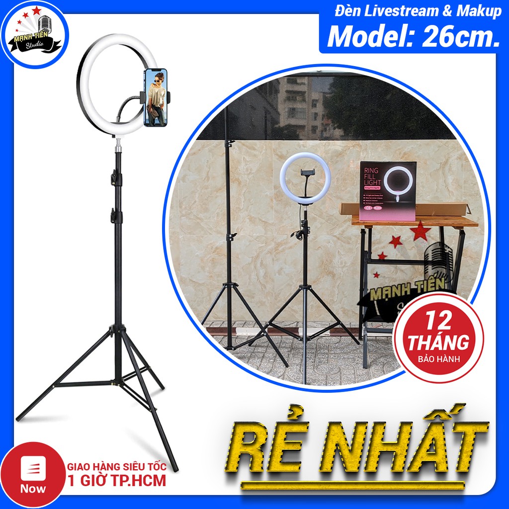 [LOẠI TỐT] Bộ đèn livestream 26cm hỗ trợ makeup - spa làm đẹp, quay vlog - chụp ảnh - livetream fb- tặng kèm chân đỡ 2m1