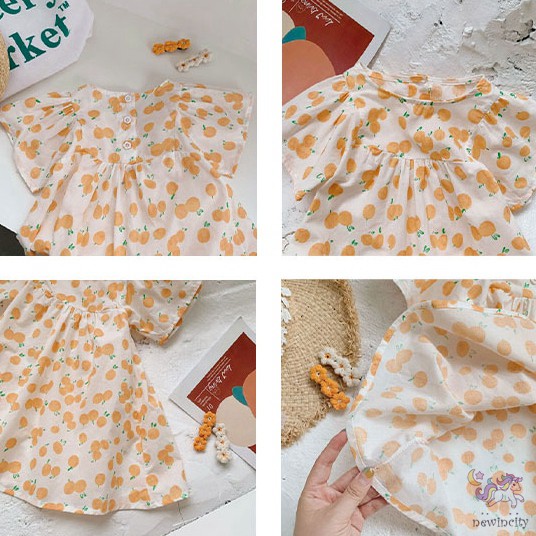 Đầm Tay Ngắn In Hình Quả Cam Dễ Thương Cho Bé Gái