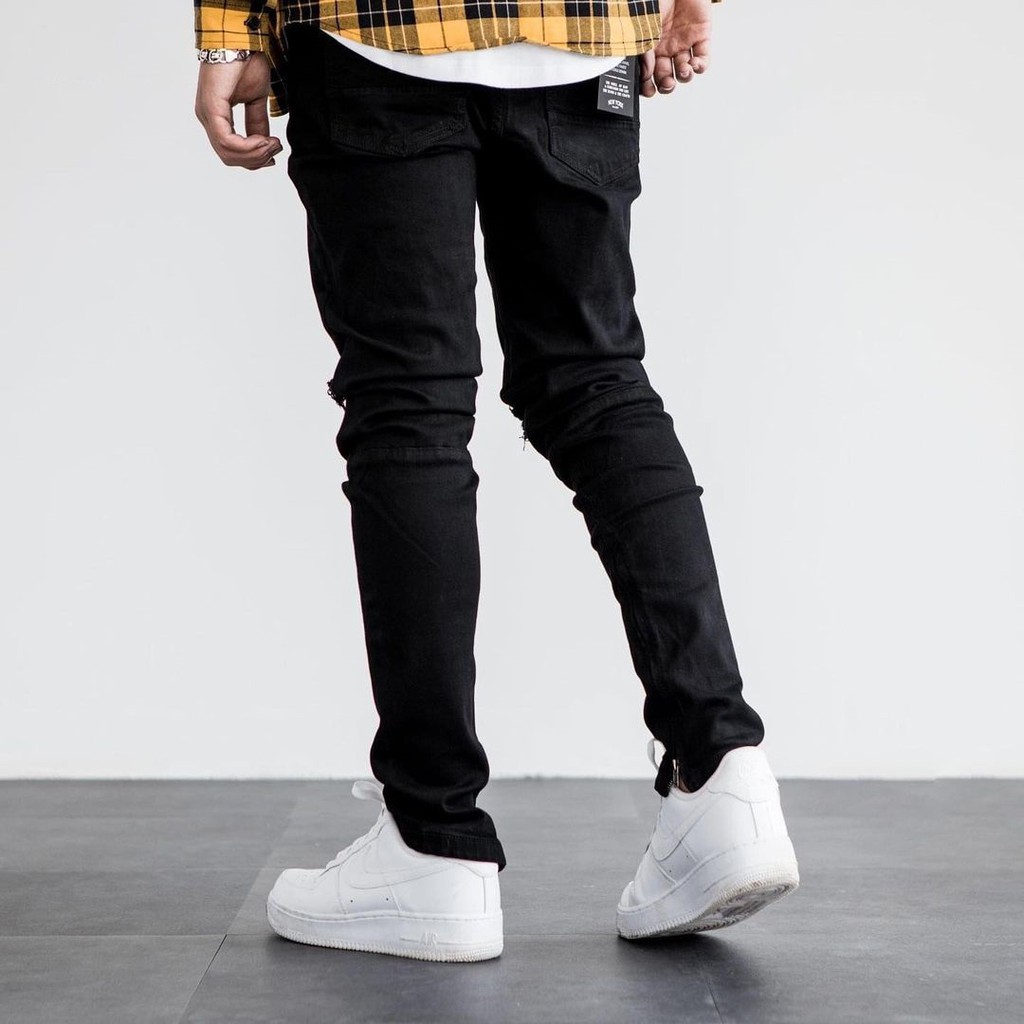 Quần Jean Đen Nam Zipper Streetwear Cao Cấp LAZY BOUTIQUE Màu Đen Trơn - Form Slimfit - Có Zip Jean Thun Co Giãn.