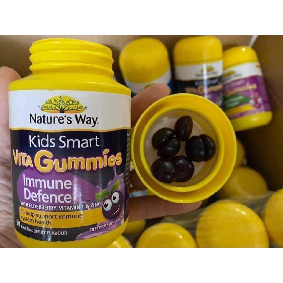 Kẹo gum dẻo Nature Way Kids Smart Vita Gummies Immune Defence 60 viên tăng cường sức đề kháng cho bé của Úc