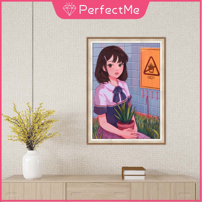 Bộ tranh đính đá 5D họa tiết cô gái hoạt hình độc đáo kích thước 30x40cm diy dùng trang trí