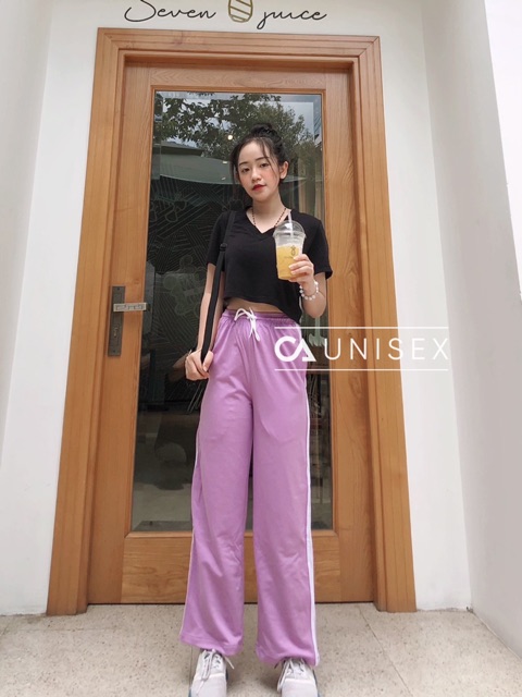 Quần dài nữ 3 sọc ống rộng dáng suông ( Hình Thật 100% )