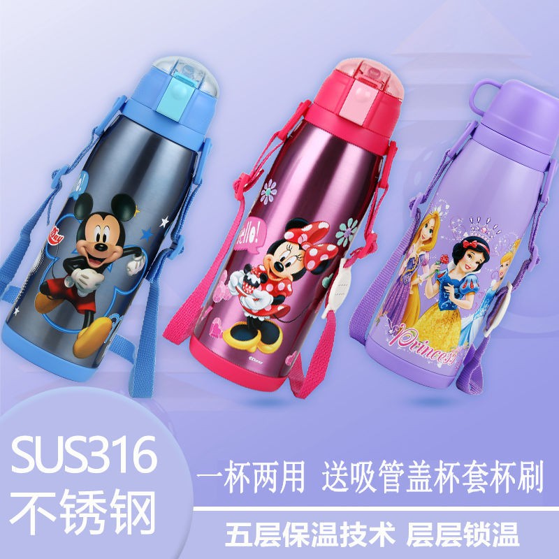 Bình nước trẻ em Disney 800ML hút chân không dung tích lớn dành cho sinh viên, cốc đựng bằng thép gỉ 316 cầm tay