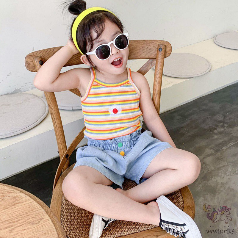 Áo Thun Lỗ Sọc Cầu Vồng Cho Bé Gái