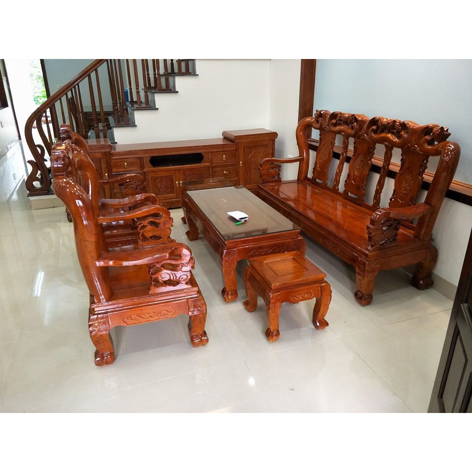 Combo Bàn ghế và kệ tivi gỗ xoan đào đồ gỗ tuấn long