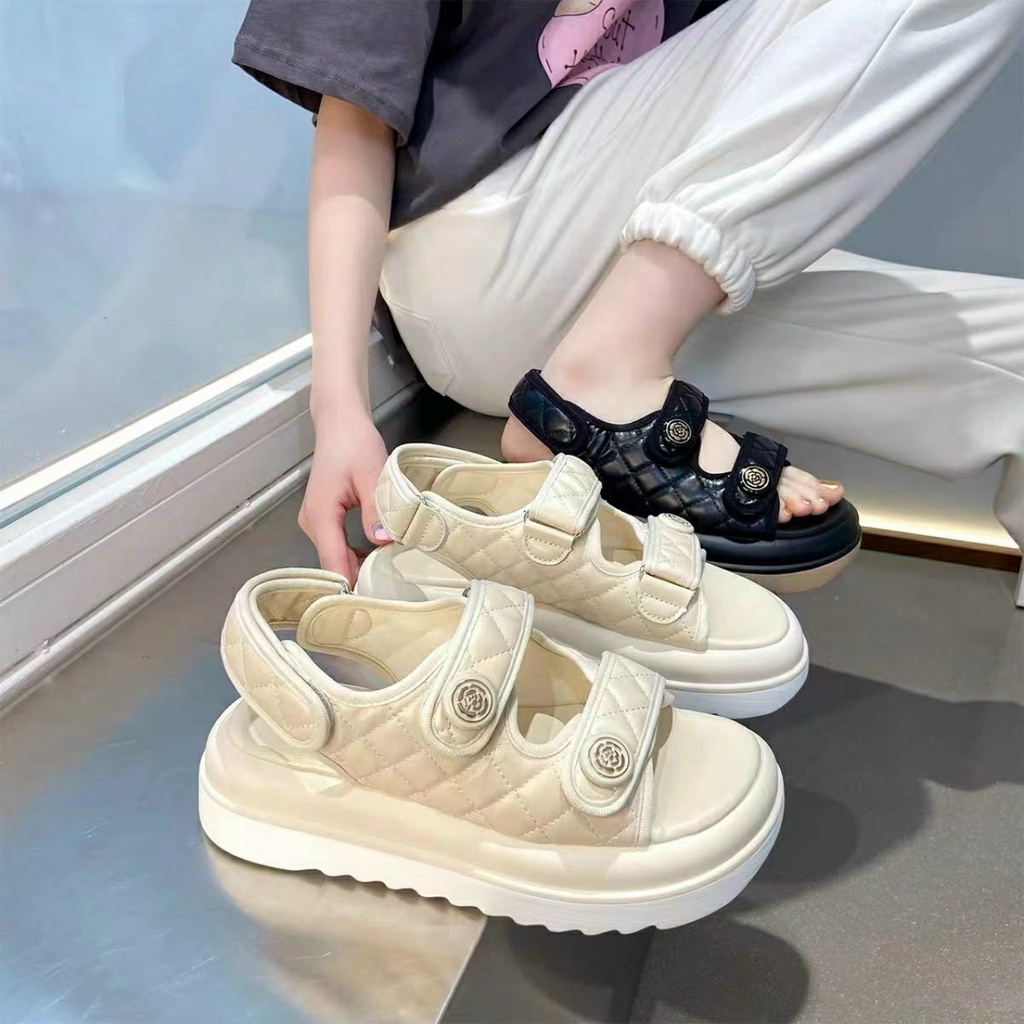 Giày Sandal học sinh đế răng cưa 2 quai chần chỉ Chnel hàng Quảng châu cao 4p hàng loại 1
