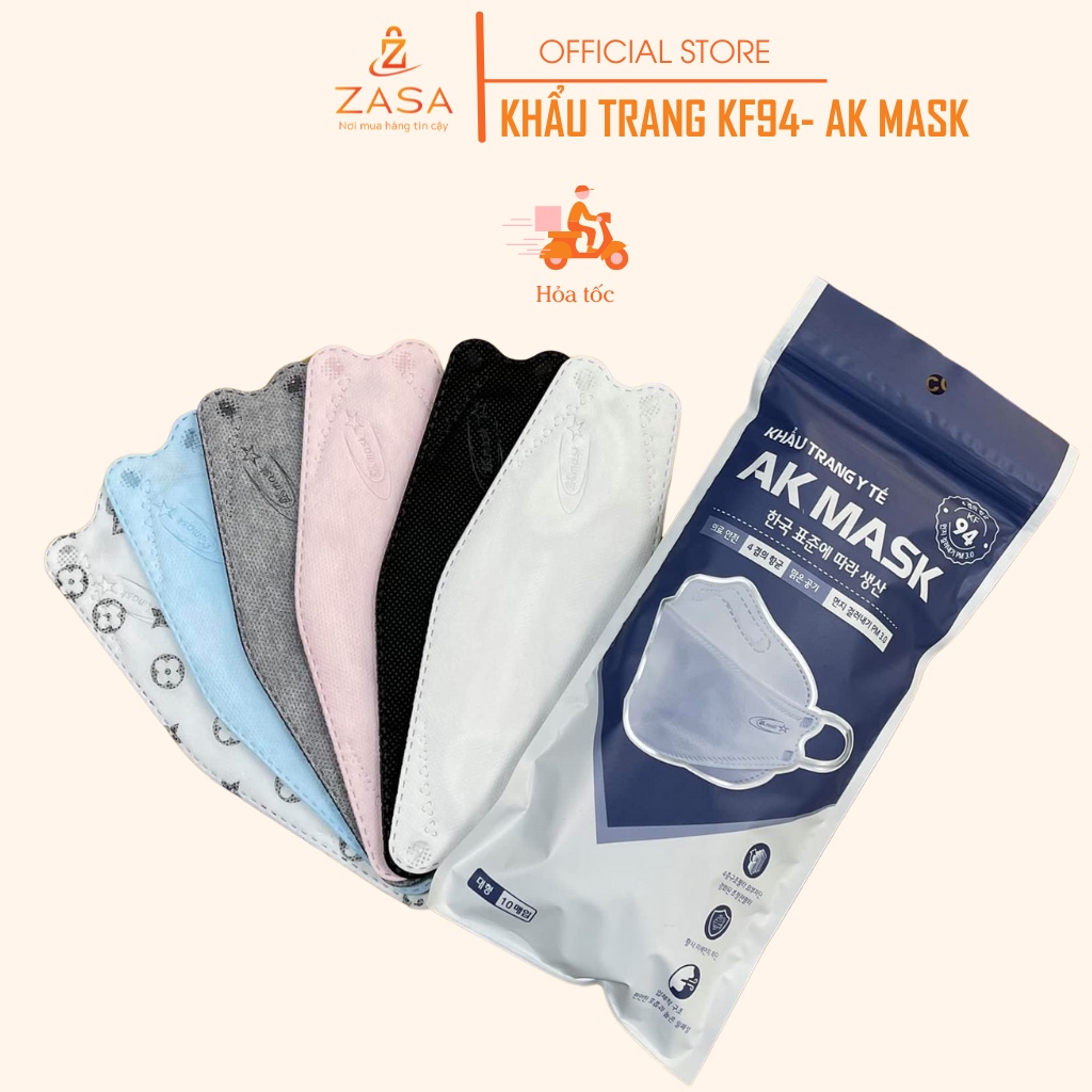 Khẩu trang Ak mask KF94, 4 lớp dày dặn, công nghệ Hàn Quốc, Chống Bụi Mịn Và Kháng Khuẩn (chống bí, lem son)