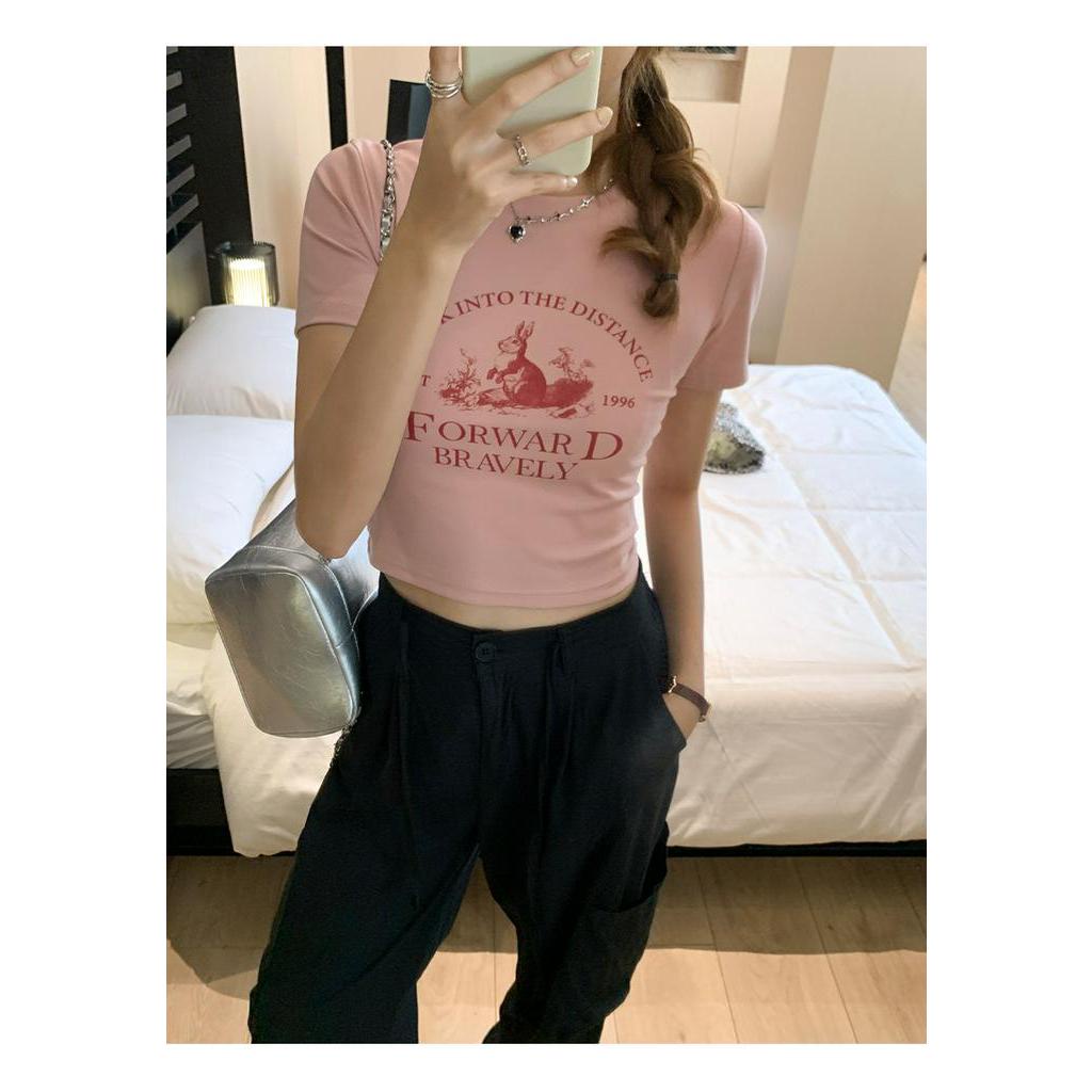 Áo Thun Cộc Tay Dáng Ôm Vừa Vặn In Họa Tiết 64151 Cho Nữ