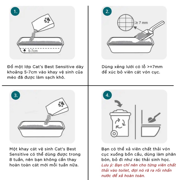 Cát gỗ vệ sinh cho mèo Cat's Best Sensitive  | Siêu thấm hút | Vón cục | Xả được trong tolet