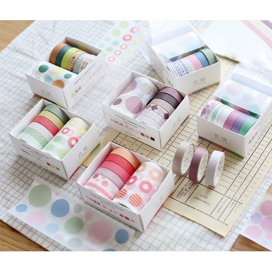 Washi Tape set 7 cuộn SA07-01 trang trí scrapbook, sổ tay planner,...