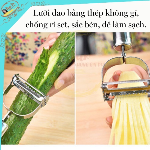 Dao Gọt Vỏ Hoa Quả 2 Trong 1 Nạo Vỏ Trái Cây Bào Sợi Củ Quả Bằng Thép Không Gỉ An Toàn Tiện Lợi Dunsu