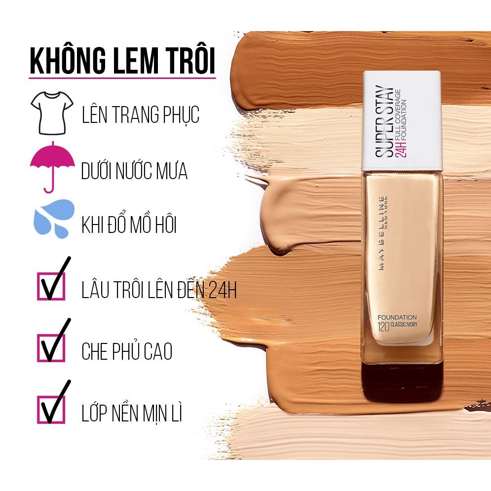 Kem Nền Kiềm Dầu Maybelline Bền Màu Che Phủ Tốt Superstay Long Lasting Full Coverage Foundation 30ml - Khongcoson