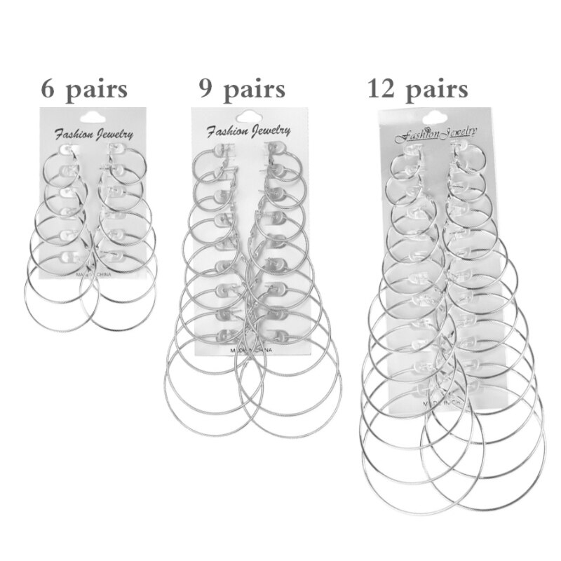 Bộ 6/ 9/ 12 đôi bông tai mạ vàng/ bạc dạng vòng phong cách steampunk cổ điển dành cho nữ
