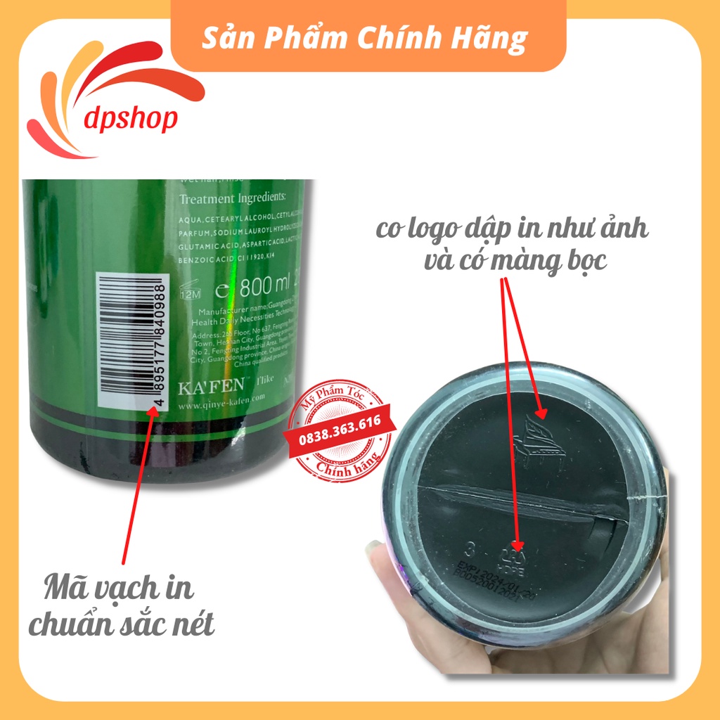Cặp dầu gội KAFEN 800ml hoàn hình xanh phục hồi tóc khô xơ hư tổn chính hãng